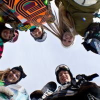 Group having fun at the top of the Bushkill Terrain Park   Shawnee Mountain Ski Area
